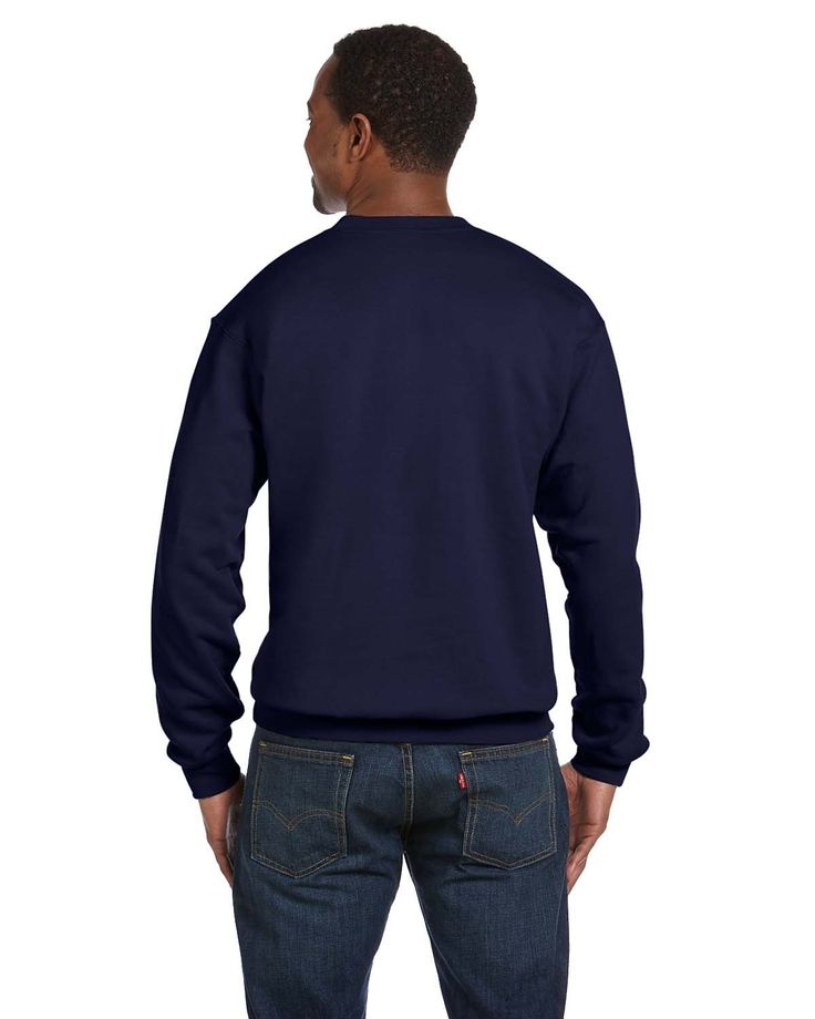 Unisex 7.8 oz., Ecosmart® 50/50 Crewneck Sweatshirt - NAVY - S | Hanes Ecosmart 50/50 Crewneck Sweatshirt in Navy Blue Size Small | Cotton Polyester Wholesale Sweatshirts, Blank Apparel, Gildan Sweatshirts, Crew Sweatshirts, Black Charcoal, Denim Blue, 50 50, Black And Navy, Crewneck Sweatshirt