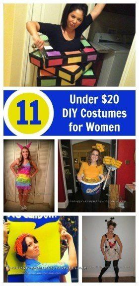 a collage of photos with the words under $ 20 diy costumes for women