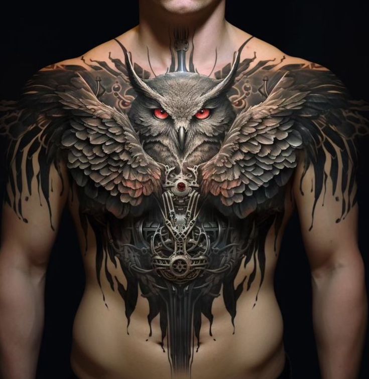 Chest Piece Tattoo Men Design, Mens Side Tattoos, Owl Tattoo Chest, Shoulder Armor Tattoo, Hamsa Hand Tattoo, Animal Sleeve Tattoo, Armor Tattoo, Band Tattoo Designs, Back Piece Tattoo