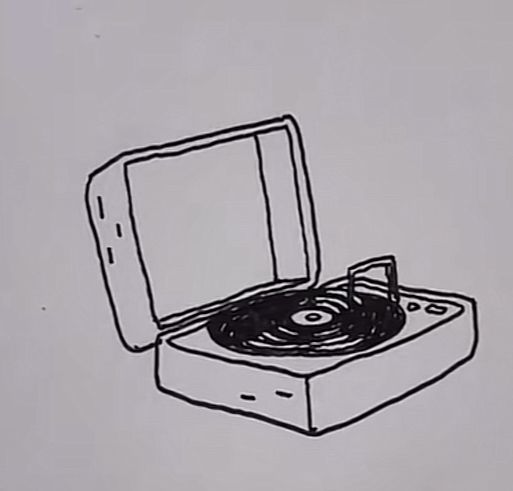 a drawing of an old record player with its lid open