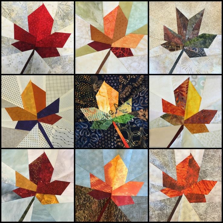 four different pictures of autumn leaves made out of scraps and paper mache pieces