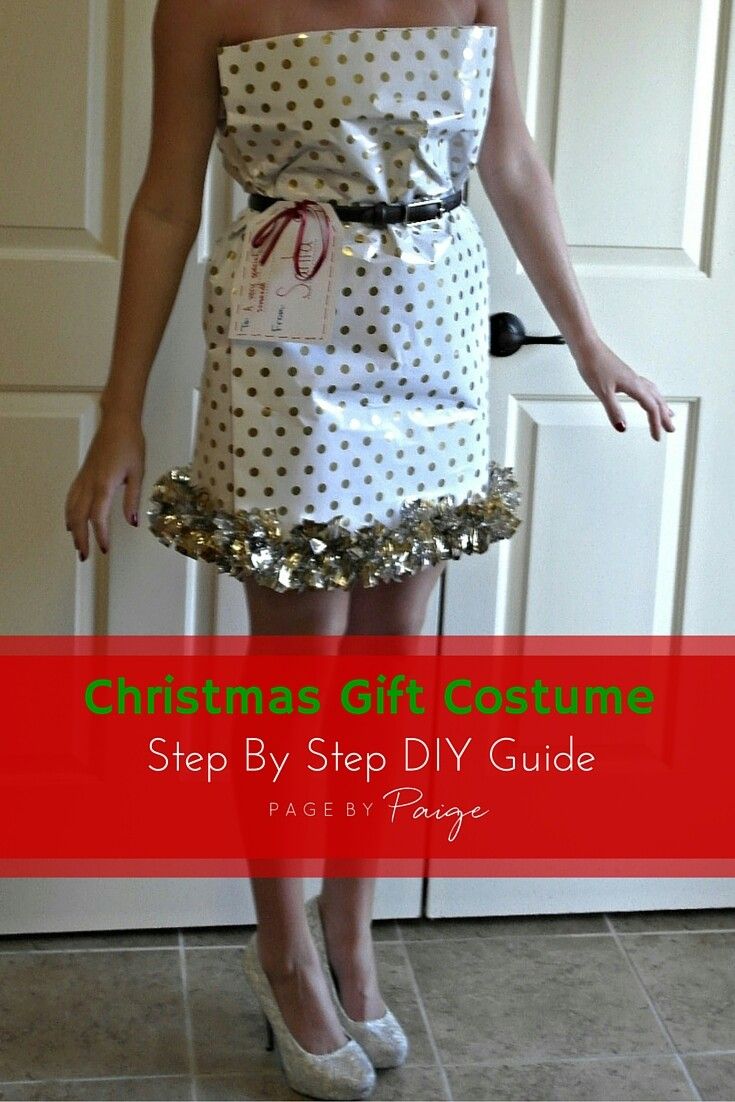 a woman wearing a christmas gift costume with text overlay that reads, step by step diy guide