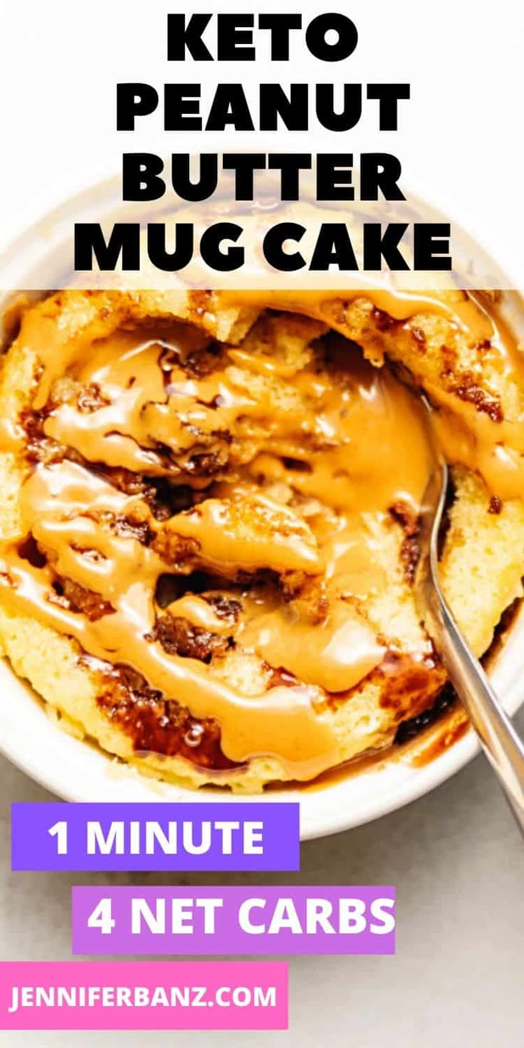 keto peanut butter mug cake in a white bowl