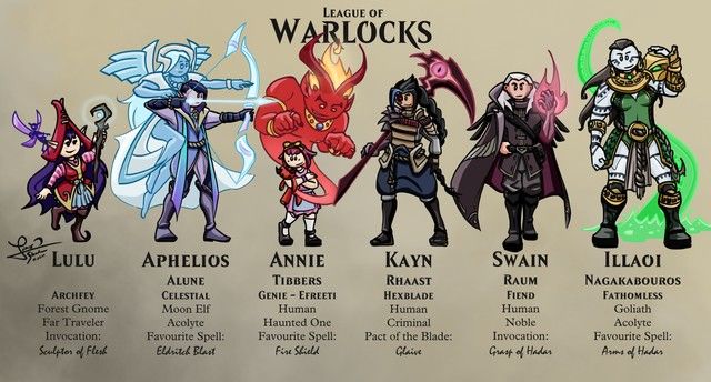 the league of warlocks characters are lined up