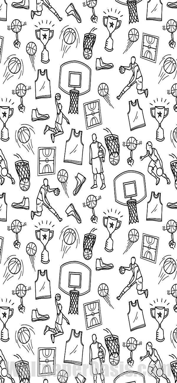 a black and white drawing of different sports related items