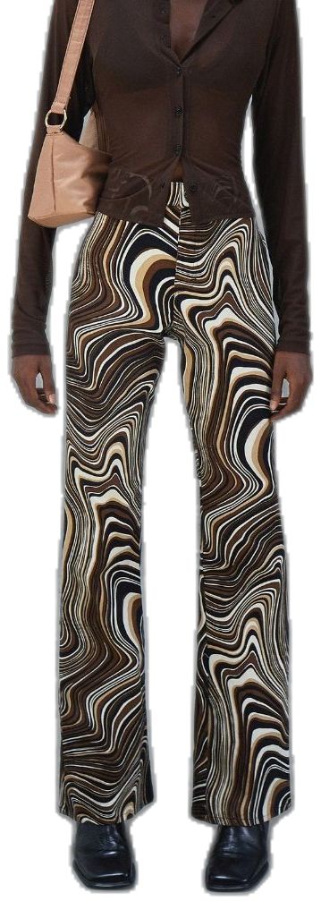 Retro White Pants For Fall, Retro Brown Pants For Spring, Retro Brown Bottoms For Spring, Fitted Retro Pants With Retro Print, Fitted Bottoms With Retro Print In Groovy Style, Fitted Retro Print Groovy Bottoms, Retro Print Wide Leg Bottoms, Retro Wide Leg Bottoms With Retro Print, Hipster Trousers