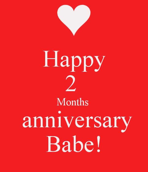 happy 2 months anniversary babe with heart on red background for greeting card or poster design