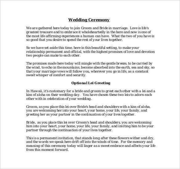 the wedding ceremony letter is shown in black and white