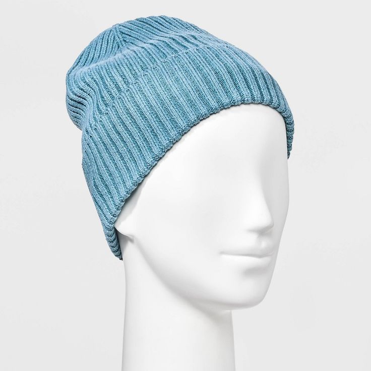 This Ribbed Beanie from Universal Thread™ adds a cozy piece to your winter wardrobe. Made from a knit cotton-recycled polyester blend, this beanie offers your head all-day cozy comfort. Designed in a solid color for easy pairing with any of your cold-weather outfits, the allover ribbed construction adds a touch of chic style. Universal Thread™: Found exclusively at Target. Casual Soft Beanie For Cold Weather, Warm Cotton Hats For Cold Weather, Cotton Beanie For Cold Weather, Ribbed Cotton Hat For Fall, Knitted Blue Beanie For Fall, Cozy Cotton Beanie For Winter, Fall Cotton Ribbed Hats, Fall Ribbed Cotton Hat, Soft Knit Cotton Beanie For Winter