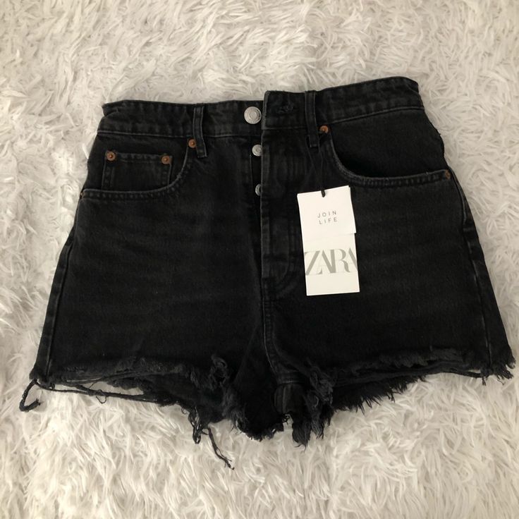 New With Tags. Black, Distressed Shorts. Never Worn. Zara Black Cotton Bottoms, Zara Black High-waisted Shorts, High Rise Black Summer Shorts, Black High Rise Shorts For Summer, Black High Rise Summer Shorts, Black High-rise Summer Shorts, Zara High-rise Black Shorts, Zara Black Summer Shorts, Trendy Black Zara Shorts