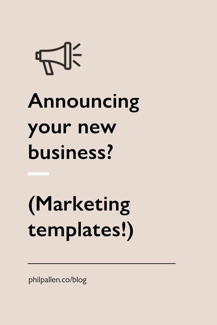 the words announcing you're new business marketing templates with a megaphone on top