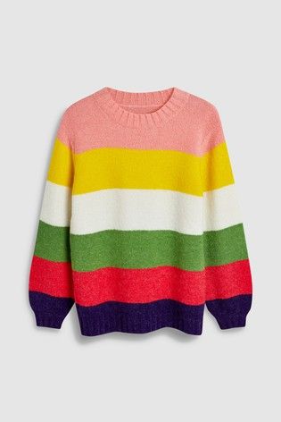 a sweater with multicolored stripes on it