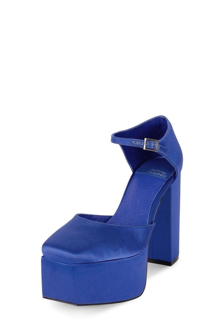 Jeffrey Campbell Platform Mules, Blue Pumps, Jeffrey Campbell Shoes, Fashion Lighting, Dream Shoes, Blue Satin, Platform Pumps, Jeffrey Campbell, Blue Shoes