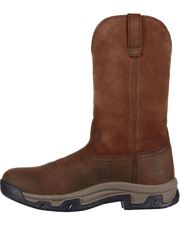 Ariat Men's Terrain H2O Pull-On Boots - Round Toe, Distressed Durable Moc Toe Leather Boots, Durable Leather Moc Toe Boots, Leather Moc Toe Boots, Rugged Durable Moc Toe Boots, Impact Resistant Leather Boots For Outdoor Work, Rugged Boots With Reinforced Toe For Outdoor Work, Durable Leather Waterproof Boots With Snip Toe, Durable Leather Waterproof Boots Snip Toe, Rugged Impact Resistant Boots