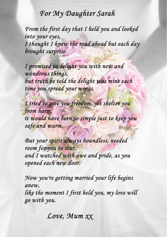 a poem written in pink roses on a white background with the words for my daughter