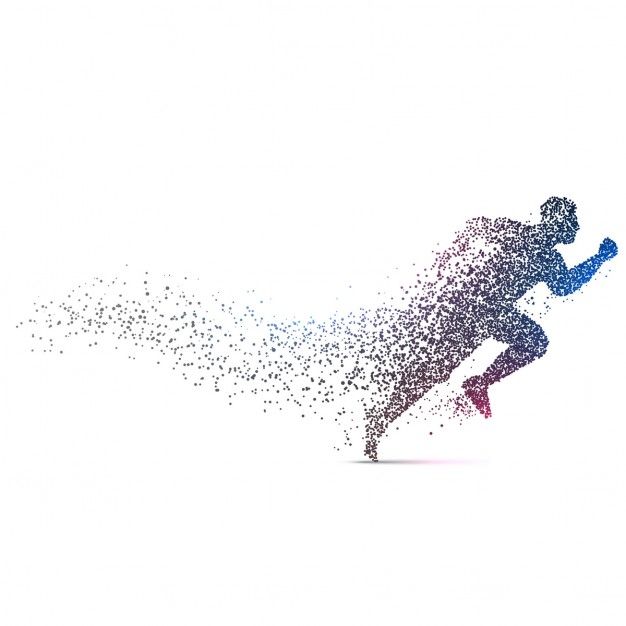 the silhouette of a running man is made up of dots