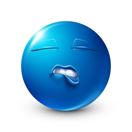 a blue ball with an open mouth and tongue sticking out