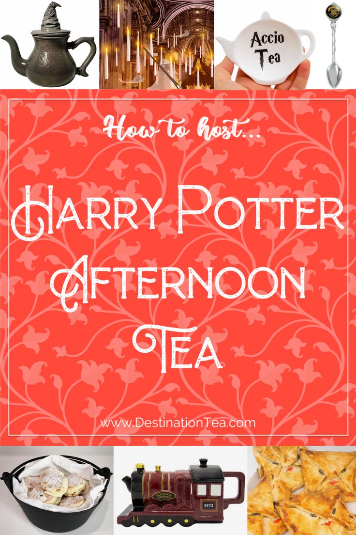 harry potter afternoon tea with the title overlaying it's image and images