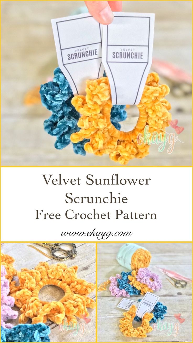 the crochet sunflower wreath is shown with instructions for how to make it