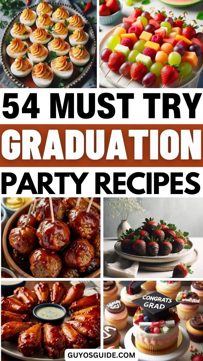 54 Must Try Graduation Party Recipes Easy Appetizers For Graduation Party, Food Ideas For Big Groups, Easy Graduation Party Food Simple, Graduation Desserts Ideas, Graduation Appetizer Ideas, Graduation Party Snack Ideas, Graduation Party Menu Ideas, Graduation Party Ideas Food, Graduation Party Appetizers