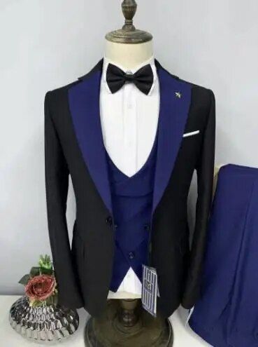 Royal Blue Tailored Tuxedo With Notch Lapel, Classic Royal Blue Tailored Tuxedo, Luxury Royal Blue Tuxedo Style Three-piece Suit, Classic Three-piece Suit In Royal Blue With Notch Lapel, Blue Notch Lapel Tuxedo Three-piece Suit, Royal Blue Design, Blue Tuxedo, Classic White Dress, Blue Vest