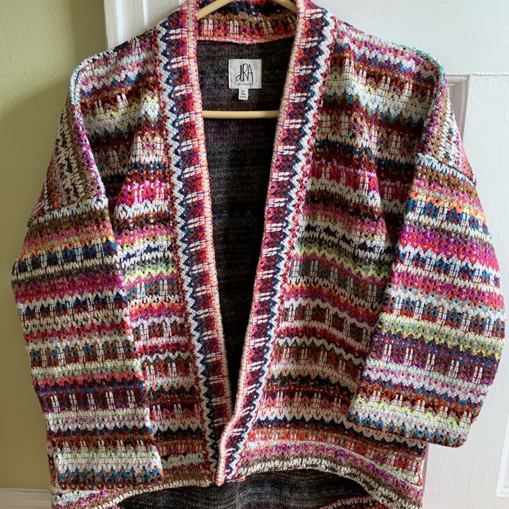 Colorful Sweater From Anthropologie. Made By Dra Los Angeles. Never Worn, Worm With Beautiful Colors. 100% Polyester. Casual Multicolor Cardigan For Layering, Multicolor Long Sleeve Top With Fair Isle Pattern, Multicolor Knit Cardigan For Fall, Multicolor Fall Sweater For Layering, Multicolor Sweater For Fall Layering, Cozy Multicolor Sweater For Layering, Fall Multicolor Knit Cardigan, Bohemian Multicolor Outerwear For Fall, Multicolor Bohemian Outerwear For Fall