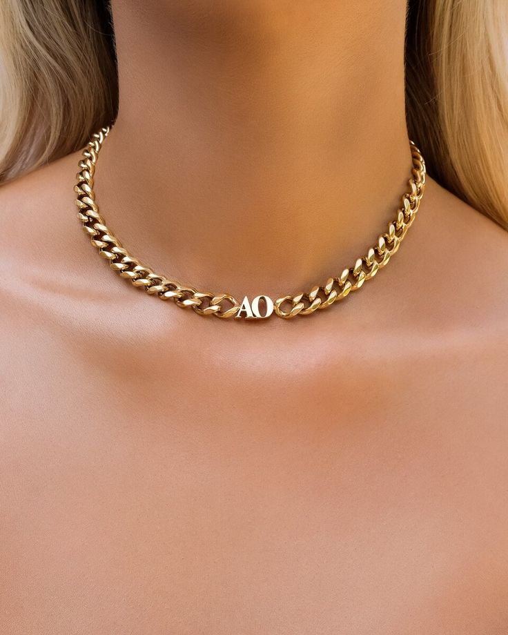 Initial Choker (Gold) – Abbott Lyon Bamboo Earrings, Statement Choker, Choker Style, Waterproof Jewelry, Name Jewelry, Custom Name Necklace, Gold Initial, Cuban Chain, Keep Jewelry