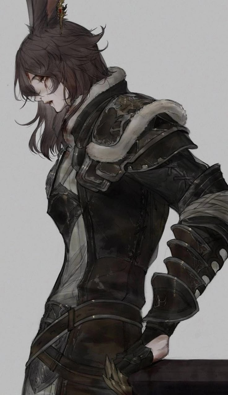 an anime character with long black hair wearing armor