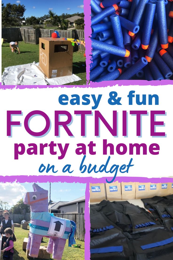 Fortnite party ideas Fornite Theme Birthday Party, Nerf Games Outdoor, Combo Birthday Party Ideas, Fortnight Party Decorations, Fortnite Birthday Party Food, Gamer Party Food Ideas, Fortnite Nerf Birthday Party, Fortnight Themed Birthday Party, Fort Night Party Ideas