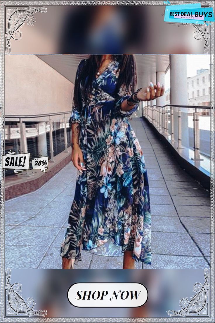 V-neck Floral Print Maxi Dress Chic Flowy V-neck Wrap Dress, Flowy V-neck Summer Dress, Summer Chiffon V-neck Dress With Surplice Neckline, Flowy Floral Print V-neck Dress For Party, Flowy V-neck Summer Beach Dress, Flowy V-neck Floral Dress For Party, Chiffon V-neck Wrap Dress For Party, Bohemian V-neck Midi Dress For Party, Chic Spring V-neck Wrap Dress