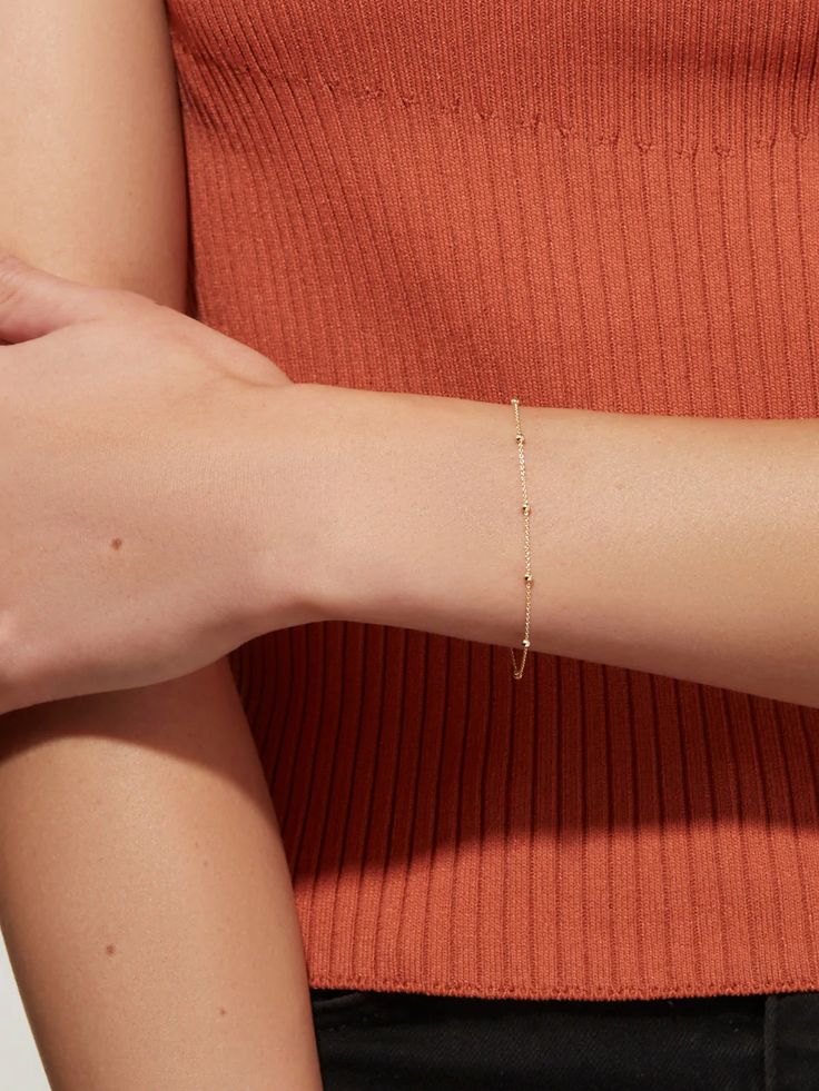 Elegant Gold Bracelet With Beaded Chain, Gold Delicate Chain Diamond Bracelet, Minimalist Gold Plated Diamond Bracelet With Adjustable Chain, Dainty Beaded Bracelets With Satellite Chain, Dainty Beaded Chain Bracelet For Everyday, Minimalist Yellow Gold Chain Bracelet With Delicate Chain, Dainty Beaded Bracelet With Satellite Chain, Elegant Gold Plated Beaded Chain Bracelets, Dainty Gold Chain Charm Bracelet