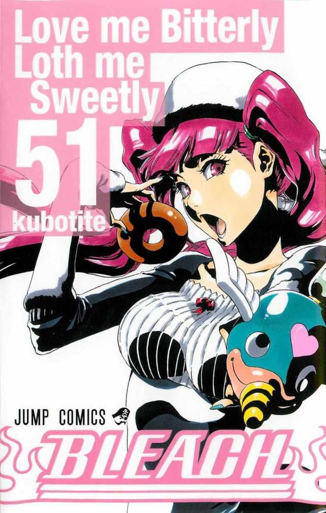 an anime character with pink hair holding a doughnut in front of her face and the caption reads love me bitterly