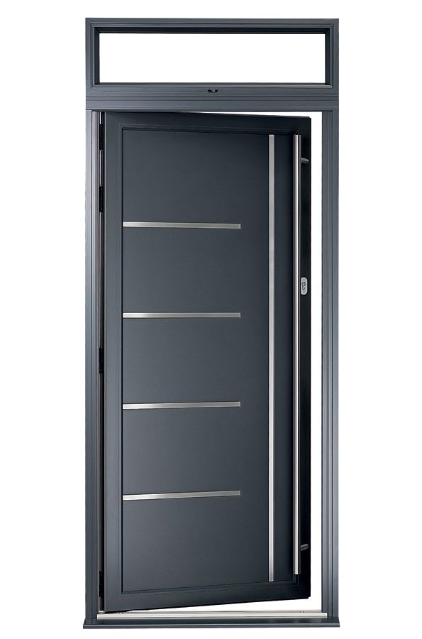 an open steel door on a white background