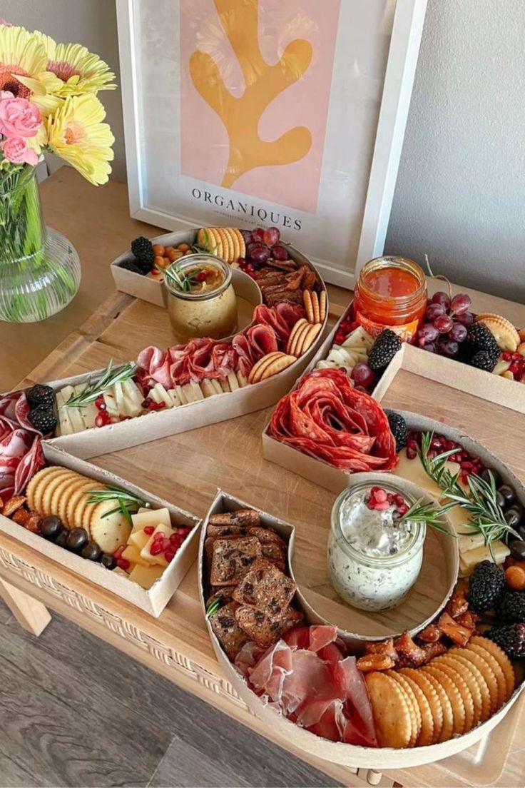 an assortment of appetizers are arranged on a tray