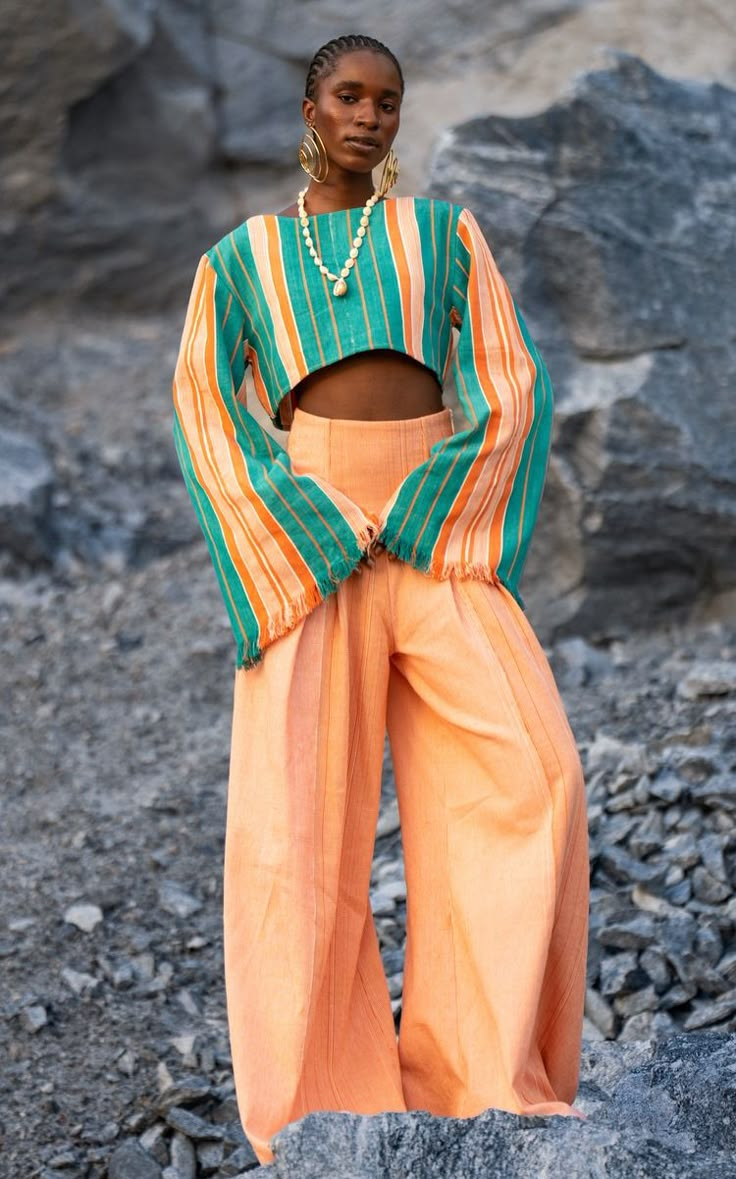 The Best Of Lagos Fashion Week | Moda Operandi African Street Style, December Fashion, Baddies Outfit, Enby Fashion, Kimono Ideas, Dyed Pants, Corset Pants, Kitenge Designs, Lagos Fashion Week