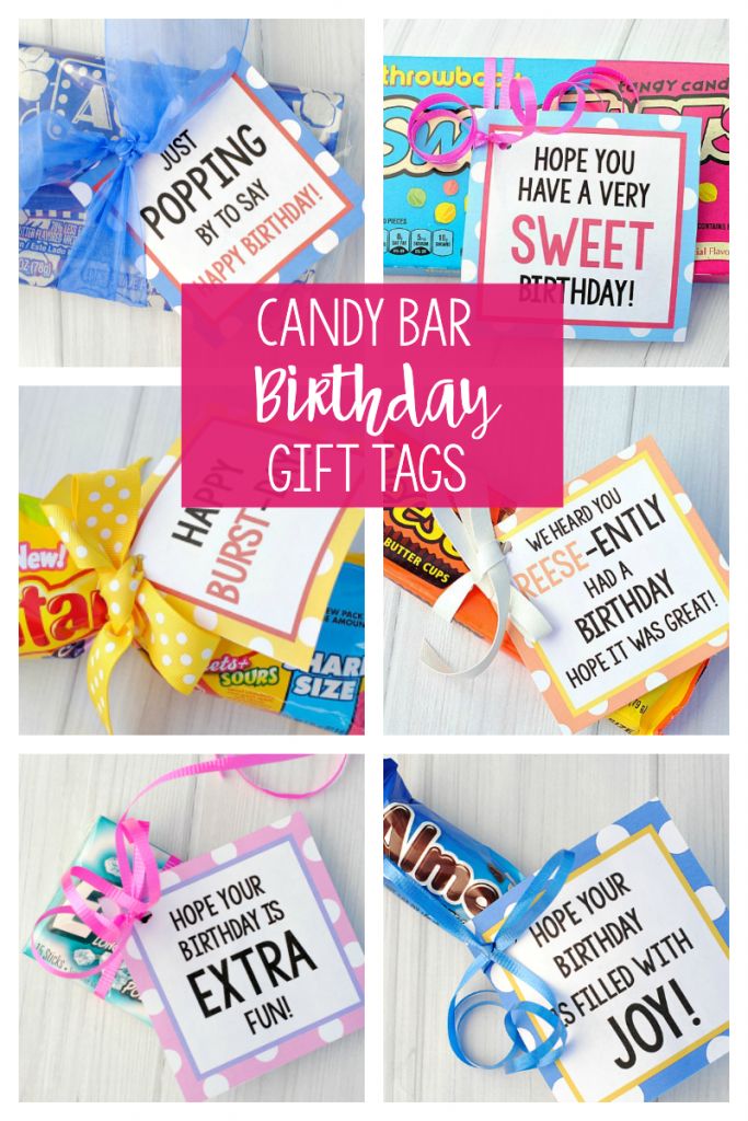 candy bar birthday gift tags with ribbons