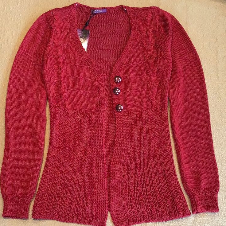 Red Cable-Knit Brand New Never Been Used Red Casual Sweater, Red Knitted Outerwear For Fall, Red Knitted Cardigan For Winter, Red Knitted Sweater For Fall, Red Knitted Cardigan, Casual Red Knitted Cardigan, Classic Fitted Red Cardigan, Red Hand Knitted Sweater, Red Knitted Winter Cardigan