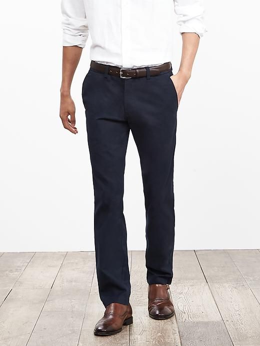 Aiden Slim-Fit Chino | Banana Republic Fitted Chinos With Button Closure For Business Casual, Fitted Button Closure Chinos For Business Casual, Straight Cotton Work Pants With Belt Loops, Fitted Chinos For Business Casual With Pockets, Workwear Slim Fit Chinos With Belt Loops, Slim Fit Chinos With Belt Loops For Work, Fitted Cotton Chinos For Semi-formal Occasions, Business Casual Straight Leg Chinos With Button Closure, Flat Front Chinos For Business Casual