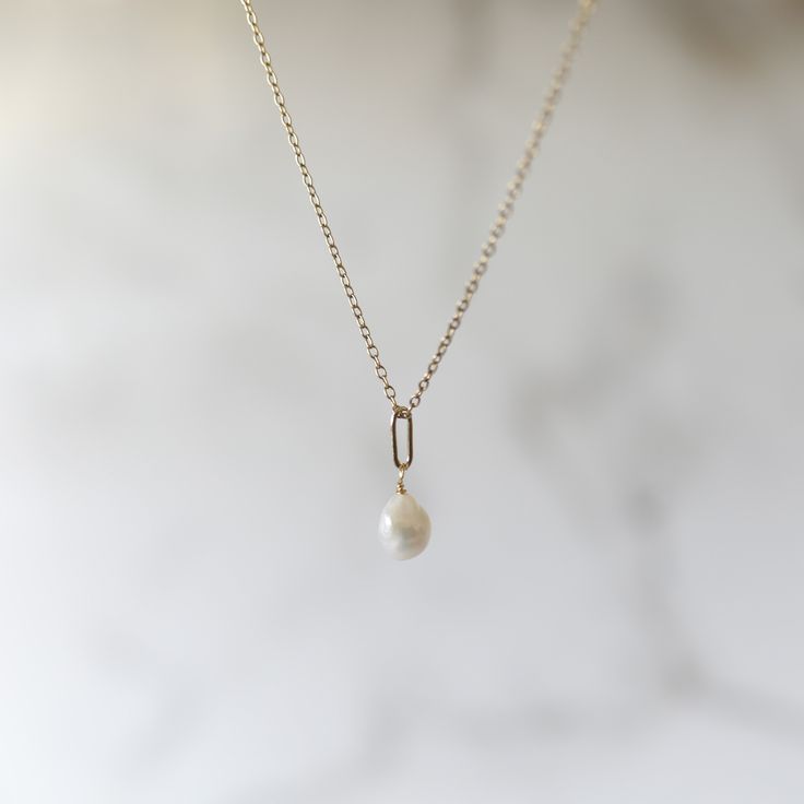 Good Luck Necklace with Freshwater Pearl Everyday White Teardrop Pearl Necklace, Minimalist Pearl Necklace With Cable Chain For Gift, Dainty Pearl Necklace With Cable Chain As Gift, Everyday 14k Gold Filled Pearl Drop Charm Necklace, Everyday Minimalist Teardrop Pearl Necklace, Minimalist Pearl Pendant Charm Necklace For Everyday, Everyday Teardrop Pearl Charm Necklace, Minimalist Pearl Necklace With Paperclip Chain, Simple Everyday Jewelry With Pearl Charm