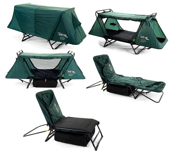 four different types of camping chairs with covers on the top and bottom, one is green