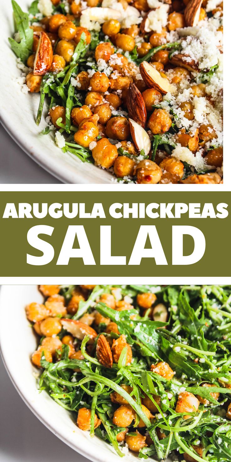 this is an image of a salad made with arugula and chickpeas