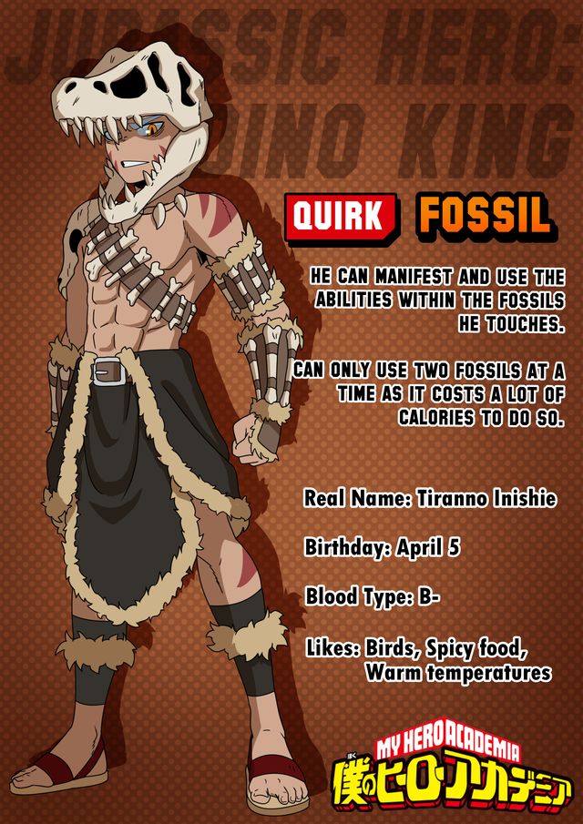 a poster with an image of a man in costume and the words quirk fossil on it