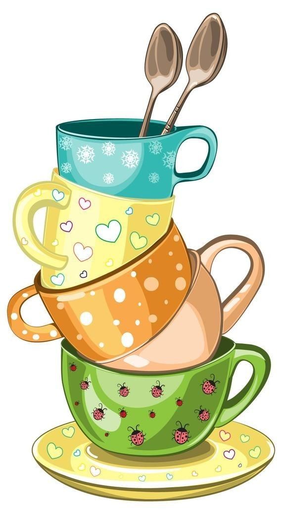 stacked cups and saucers with spoons in them - teacup stock illustrations, clip art, cartoons, & icons