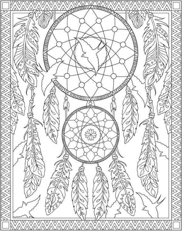 a black and white drawing of a dream catcher