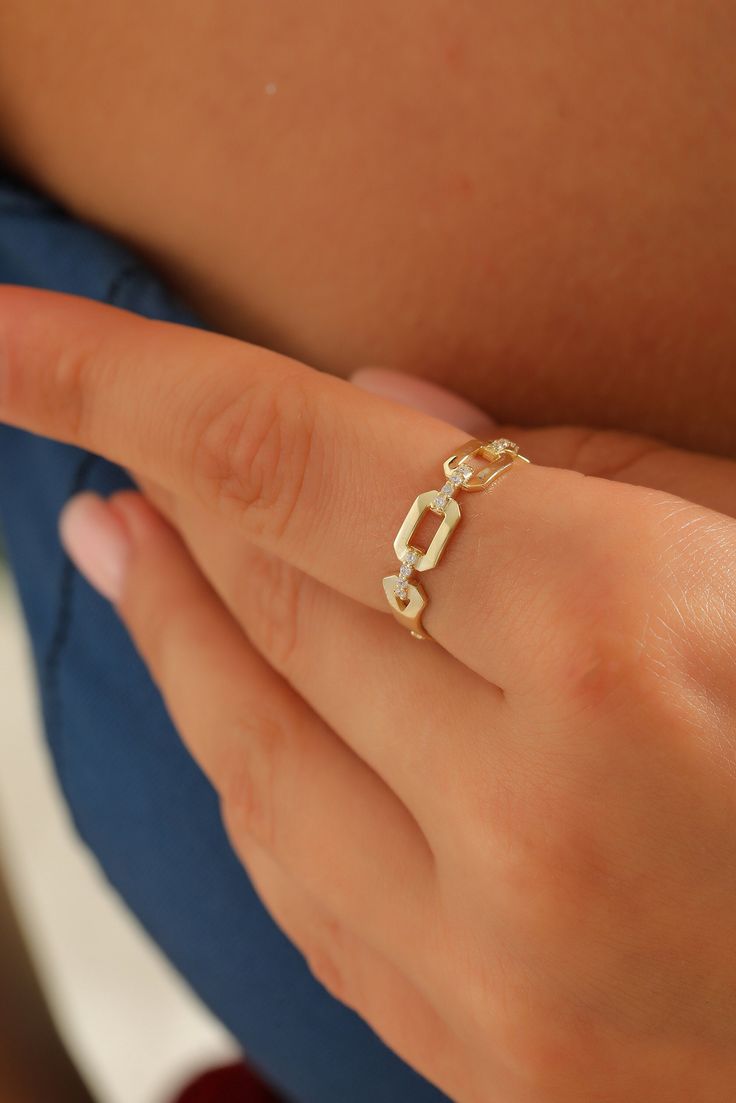 14k 18k 10k Solid Gold Diamond Chain Link Ring, Bridesmaid Gift for Her, Everyday Ring Fine Jewelry Our gold diamond rings are perfect choice for a Christmas, Mother's Day, valentine's day, birthday, wedding, anniversary, graduation, engagement, bridesmaid, and best friends gift. It's a good way to show appreciation to your mom, girlfriend, wife, grandmother, grandchildren, daughter, sister, best friend, boss or a co-worker. Also, a special treat just for yourself.   FEATURES * Solid Gold (real Elegant Diamond Cut Chain Ring As Gift, Elegant Chain Ring With Diamond Accents For Anniversary, Elegant Diamond Accents Chain Ring For Anniversary, Formal Diamond Chain Ring, Tarnish Resistant Diamond Wedding Ring, Diamond Chain Ring With Diamond Cut For Gift, 14k Gold Chain Ring With Diamond Accents, Gift, Elegant Diamond Cut Chain Ring For Anniversary, Gold Diamond Chain Ring