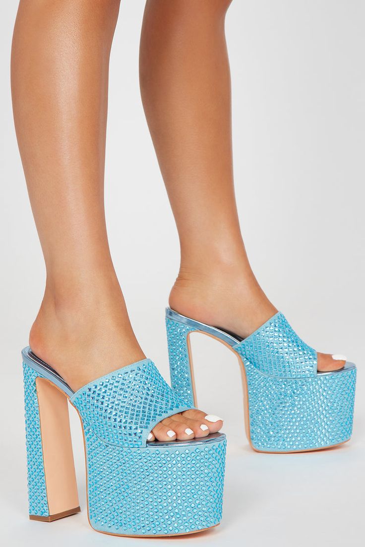 Platform Mules, Ladies Party, Heeled Sandals, Heel Shoes, Platform Shoes, Blue Fashion, Mule, Heeled Mules, High Heel