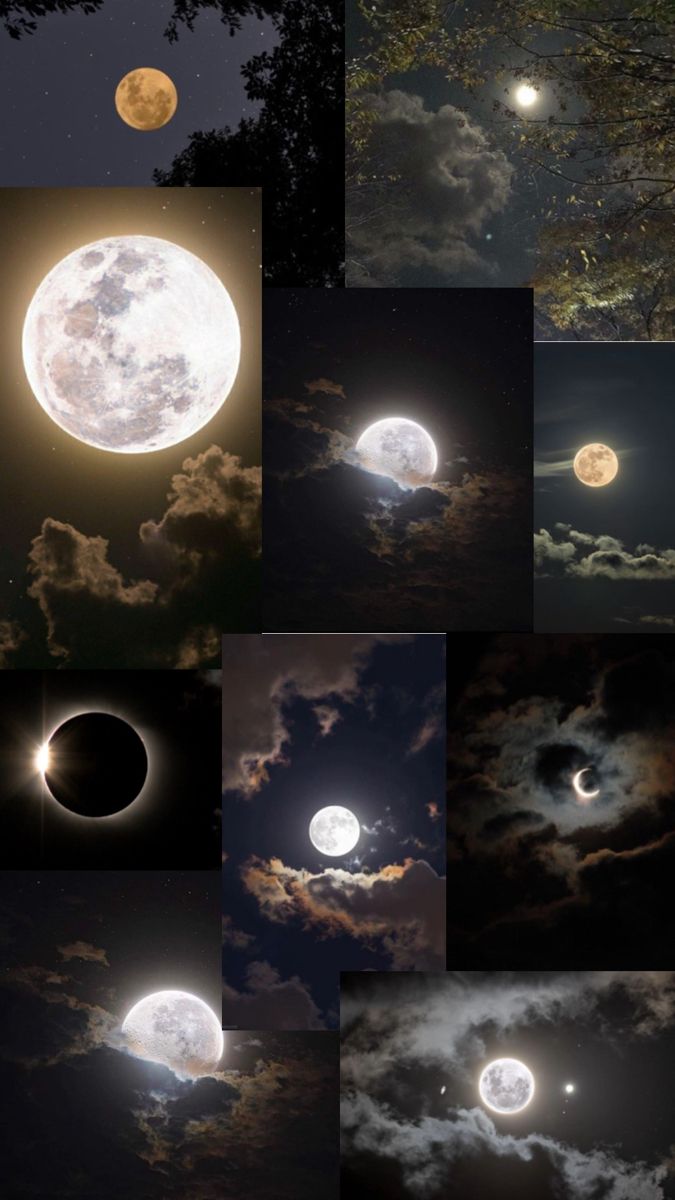 many different images of the moon and clouds