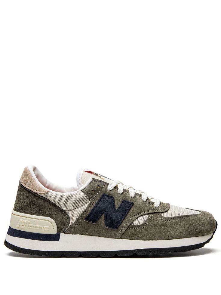 dark green/beige calf suede logo patch to the side contrasting panel detail round toe front lace-up fastening logo patch at the tongue branded insole rubber sole These styles are supplied by a premium sneaker marketplace. Stocking only the most sought-after footwear, they source and curate some of the most hard to find sneakers from around the world. New Balance Suede, New Balance Made In Usa, Green New Balance, Tan Sneakers, Sneakers Green, Green Sneakers, New Balance Men, New Balance Sneakers, Brown Sneakers