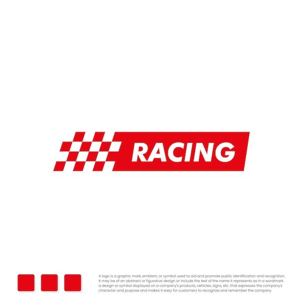 the racing logo is red and white with checkered squares on it's side