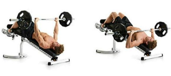 a man is doing a bench press with two different positions to do the same thing